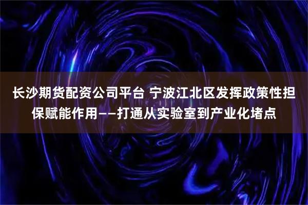 长沙期货配资公司平台 宁波江北区发挥政策性担保赋能作用——打通从实验室到产业化堵点